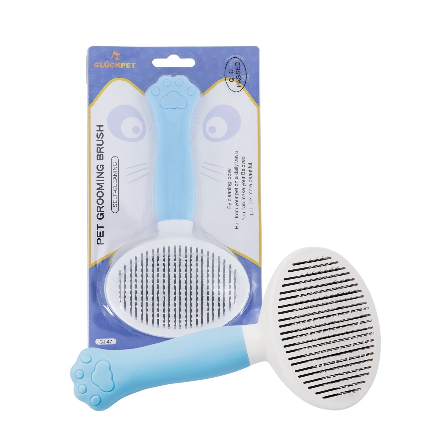 Cepillo para Gatos y Perros Ovalado Autolimpiable Antienredos con Botón de Liberación Glückpet Accesorios para Gatos y Perros 1